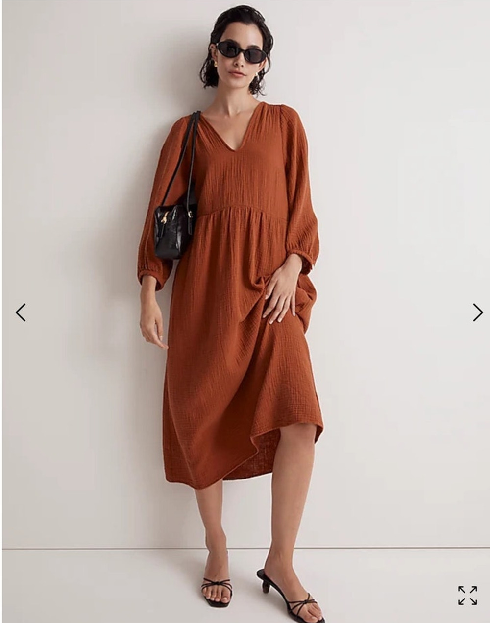 Madewell Lightspun V-Neck Midi Dress Burnt Clay Orange Cotton Gauze Sz S Boho